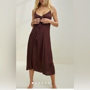 aerie Brown Satin Slip Dress